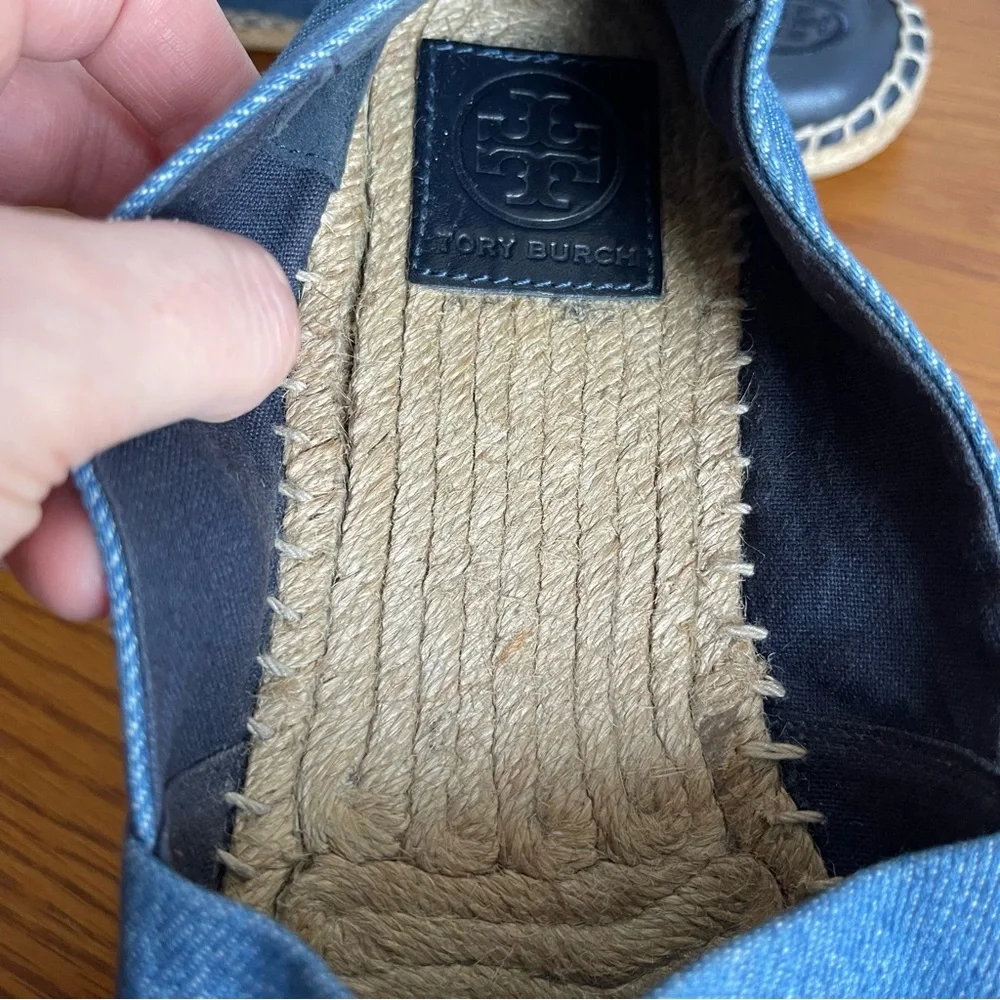 Tory Burch Color Block Espadrille Flats Denim Chambray/Navy Size 9 - Picture 8 of 16